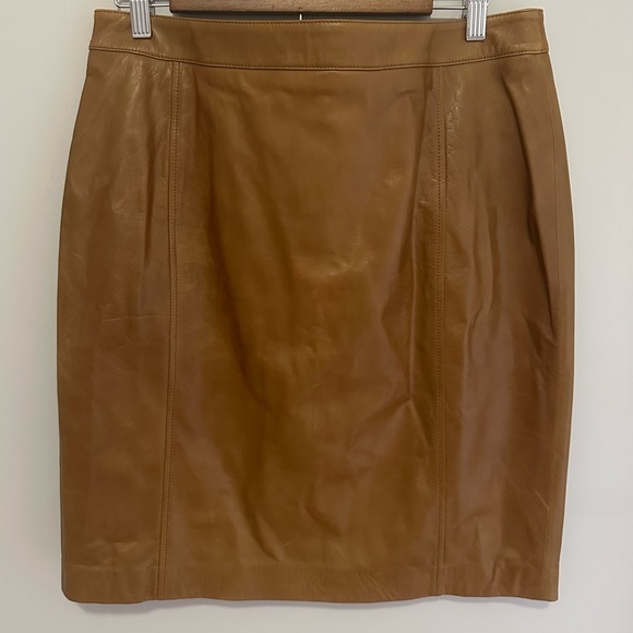 NWT Talbots 100% Lambskin Brown Leather Pencil Skirt W Slit Women’s Size 12P